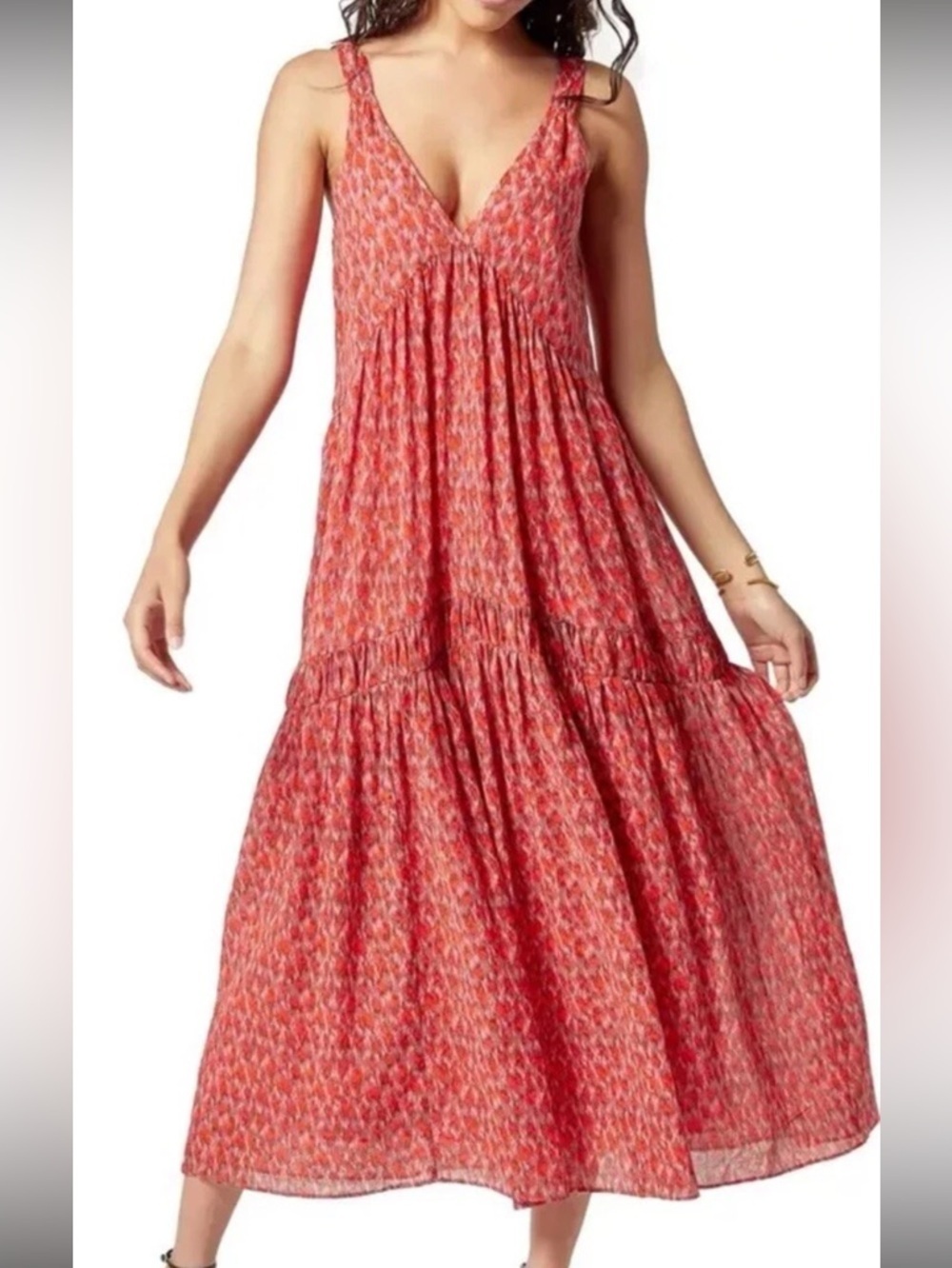 Joie red abstract print cotton slip midi dress XS boho minimalist summer
